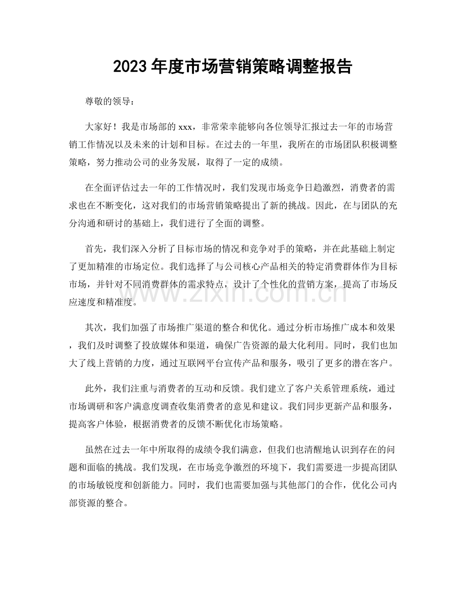 2023年度市场营销策略调整报告.docx_第1页