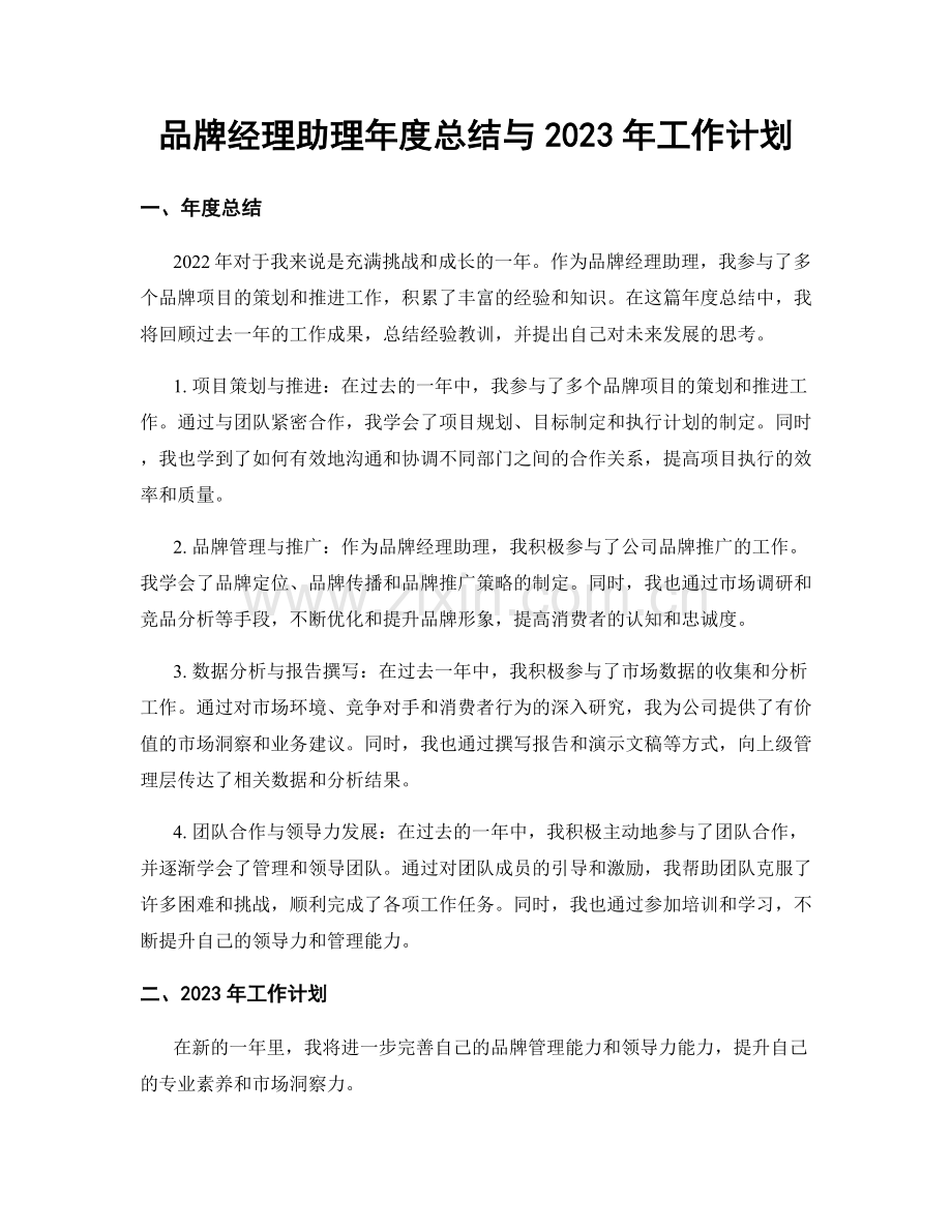 品牌经理助理年度总结与2023年工作计划.docx_第1页