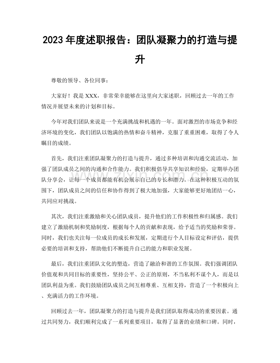 2023年度述职报告：团队凝聚力的打造与提升.docx_第1页