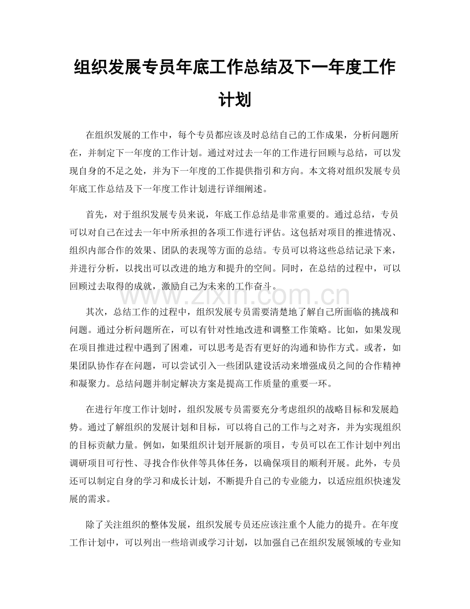 组织发展专员年底工作总结及下一年度工作计划.docx_第1页