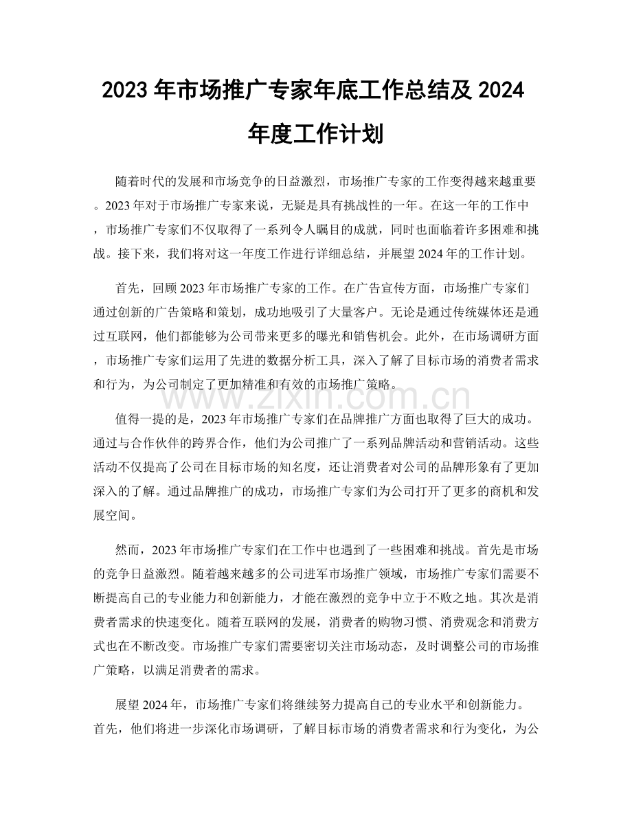 2023年市场推广专家年底工作总结及2024年度工作计划.docx_第1页