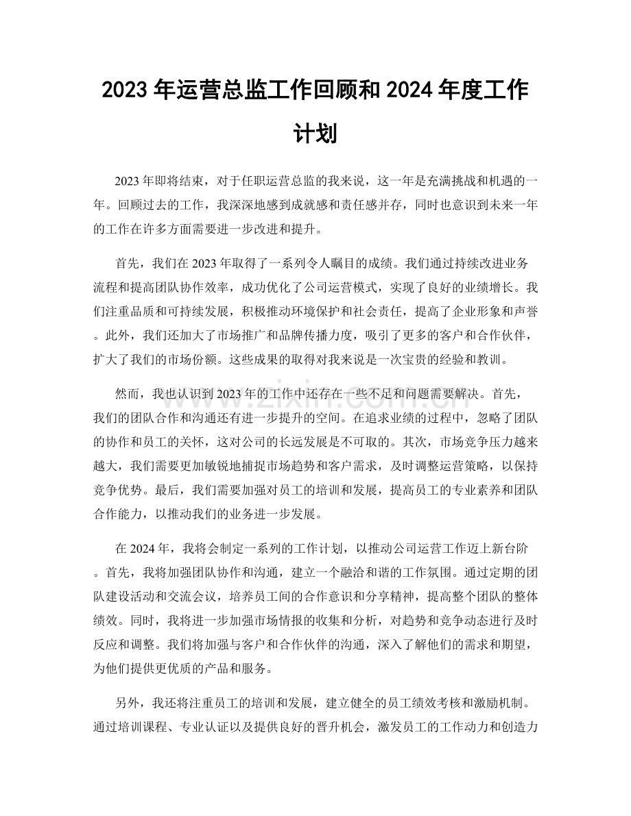 2023年运营总监工作回顾和2024年度工作计划.docx_第1页