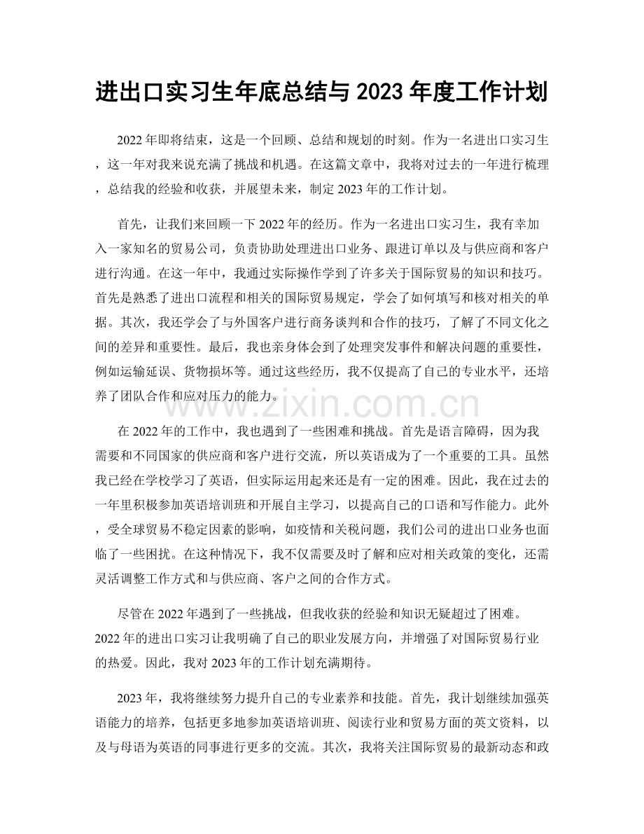 进出口实习生年底总结与2023年度工作计划.docx_第1页