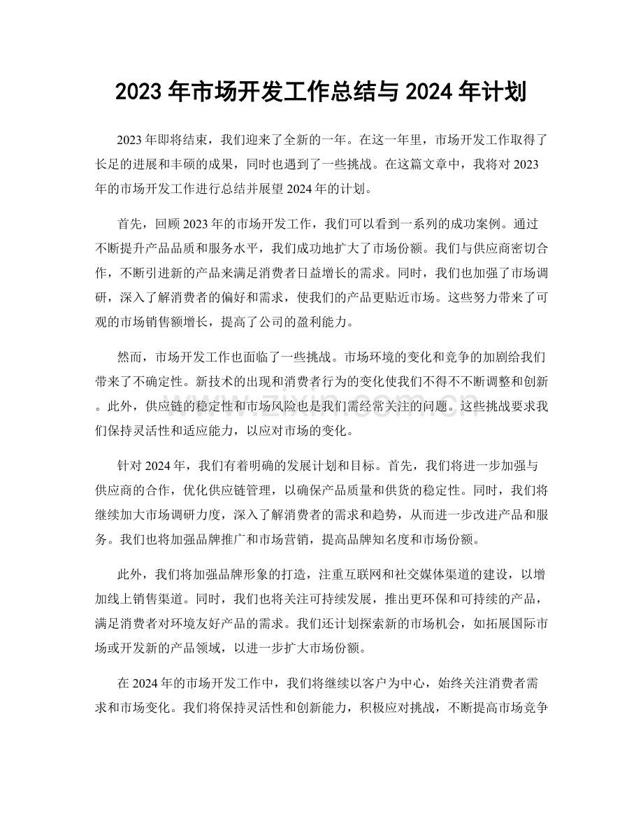 2023年市场开发工作总结与2024年计划.docx_第1页