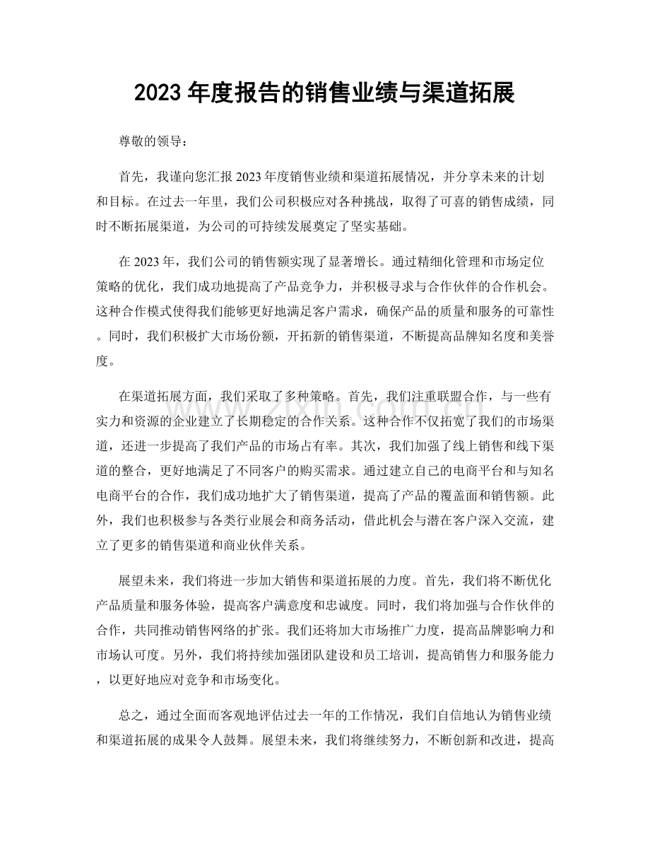 2023年度报告的销售业绩与渠道拓展.docx_第1页