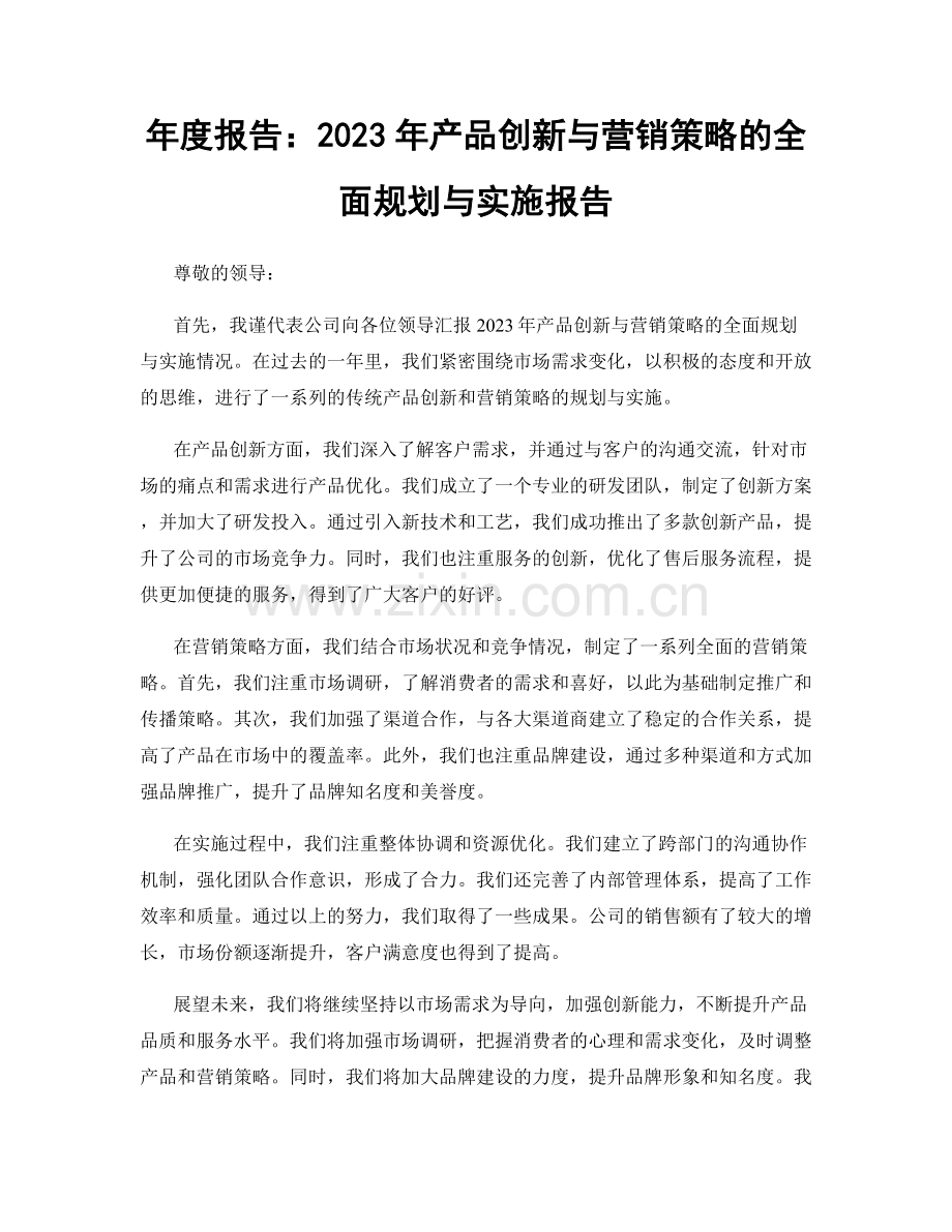 年度报告：2023年产品创新与营销策略的全面规划与实施报告.docx_第1页