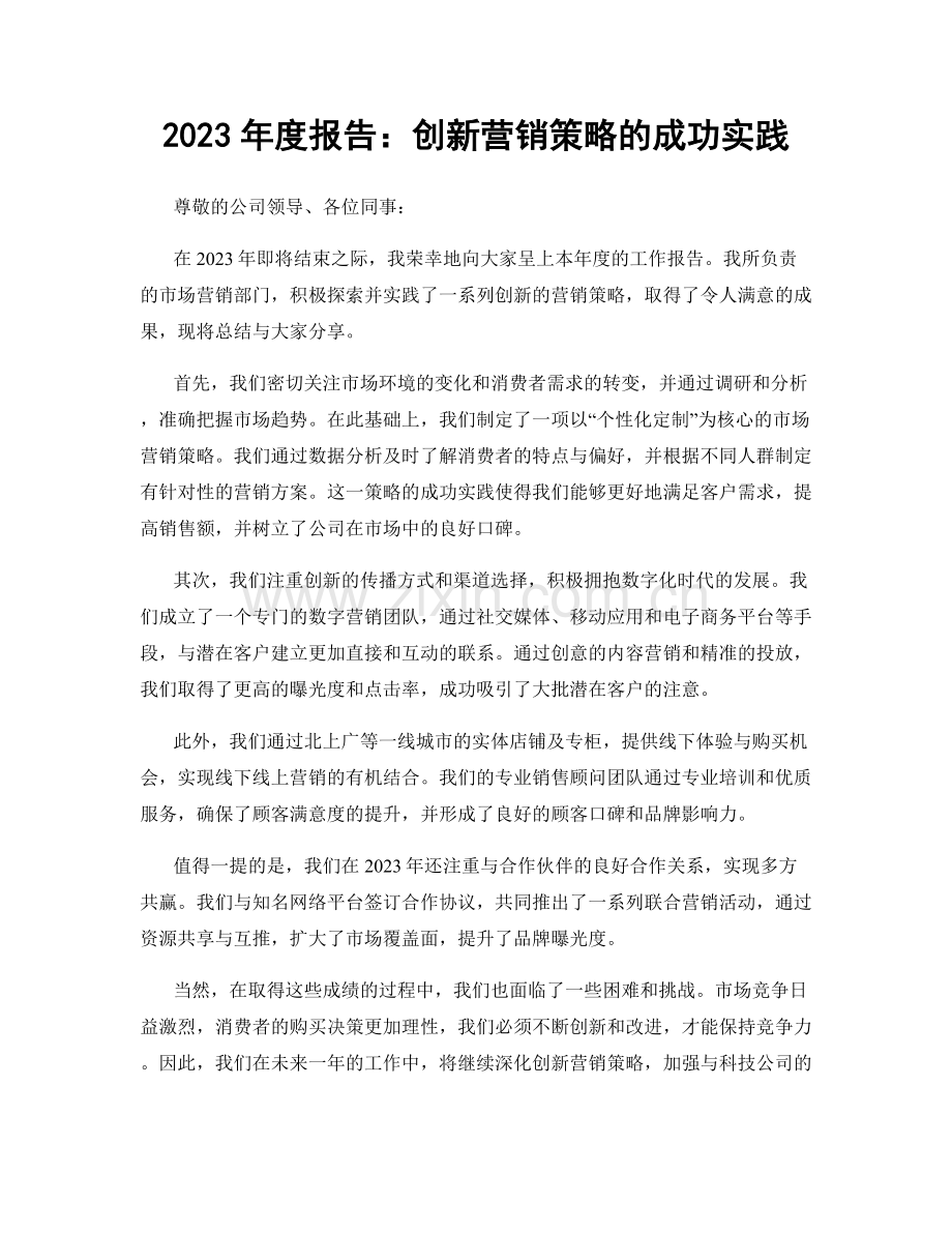 2023年度报告：创新营销策略的成功实践.docx_第1页