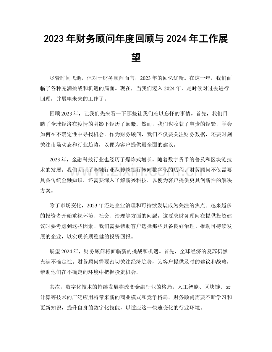 2023年财务顾问年度回顾与2024年工作展望.docx_第1页