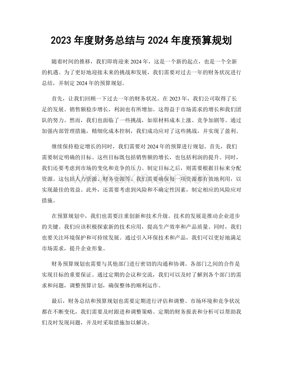 2023年度财务总结与2024年度预算规划.docx_第1页