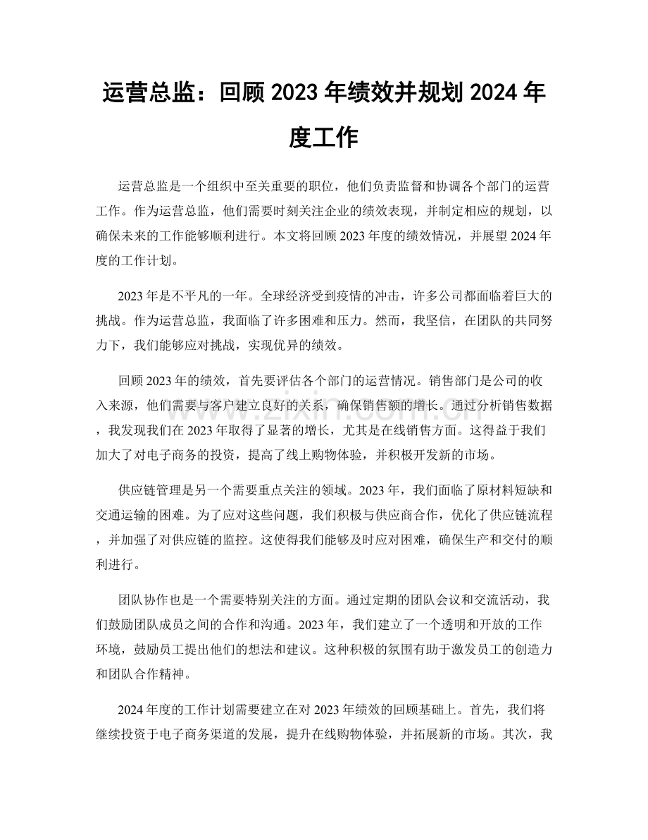 运营总监：回顾2023年绩效并规划2024年度工作.docx_第1页