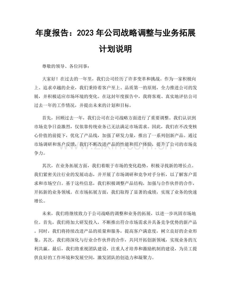 年度报告：2023年公司战略调整与业务拓展计划说明.docx_第1页