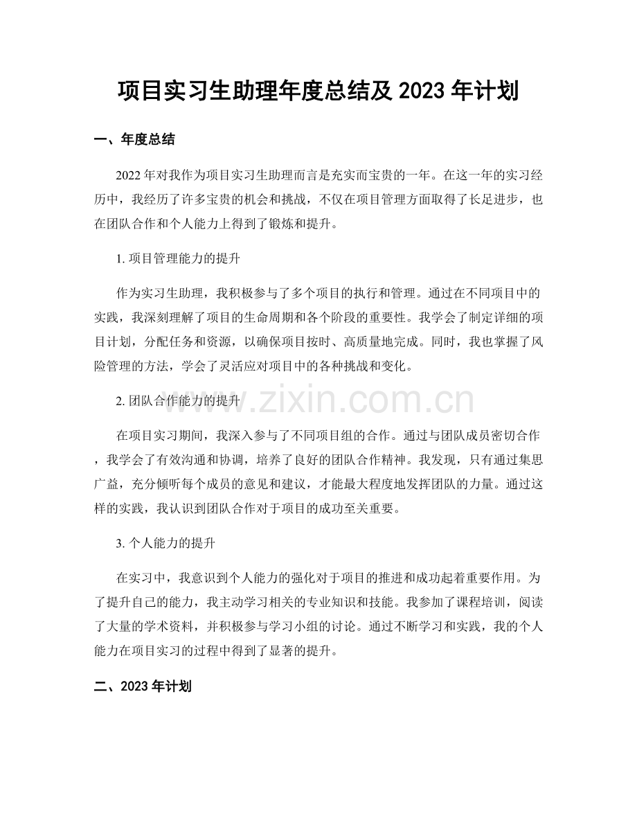 项目实习生助理年度总结及2023年计划.docx_第1页