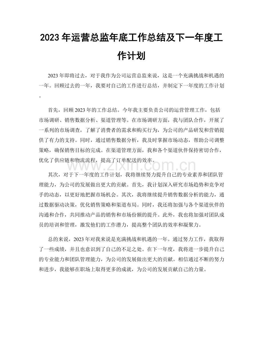 2023年运营总监年底工作总结及下一年度工作计划.docx_第1页