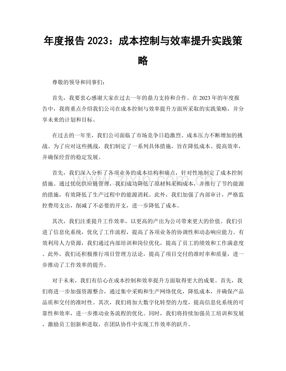 年度报告2023：成本控制与效率提升实践策略.docx_第1页