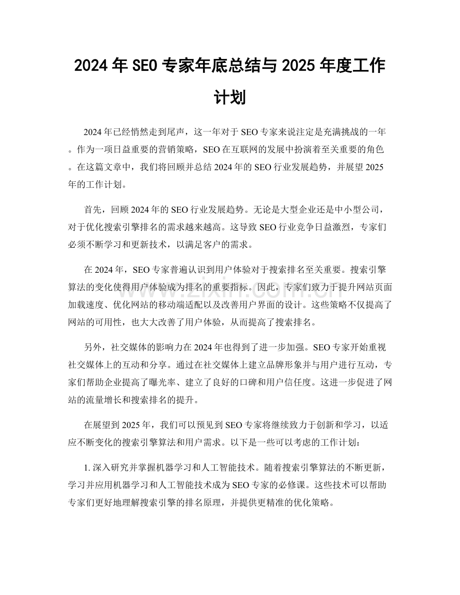 2024年SEO专家年底总结与2025年度工作计划.docx_第1页