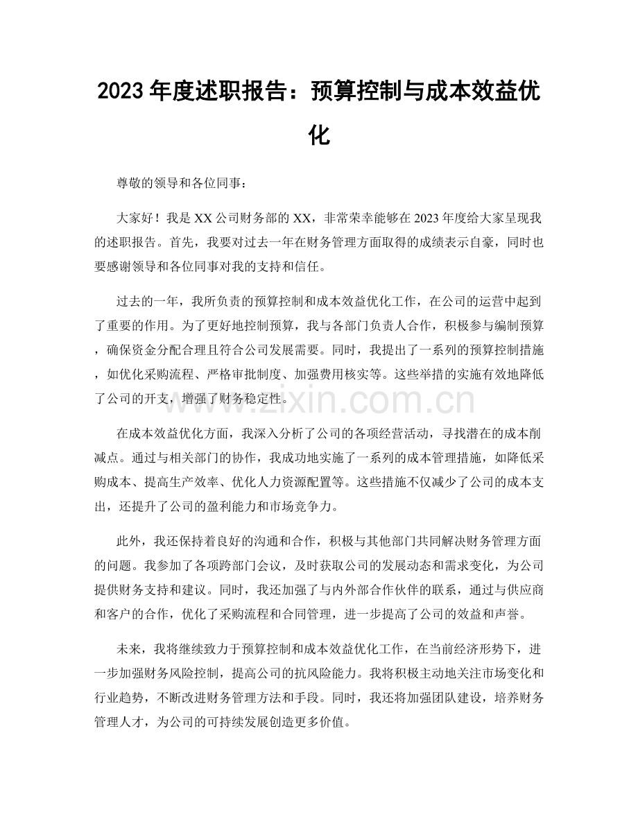 2023年度述职报告：预算控制与成本效益优化.docx_第1页