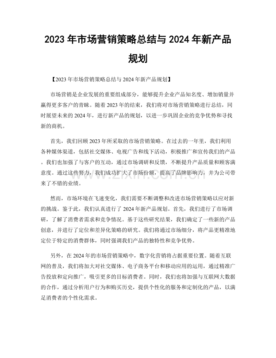 2023年市场营销策略总结与2024年新产品规划.docx_第1页