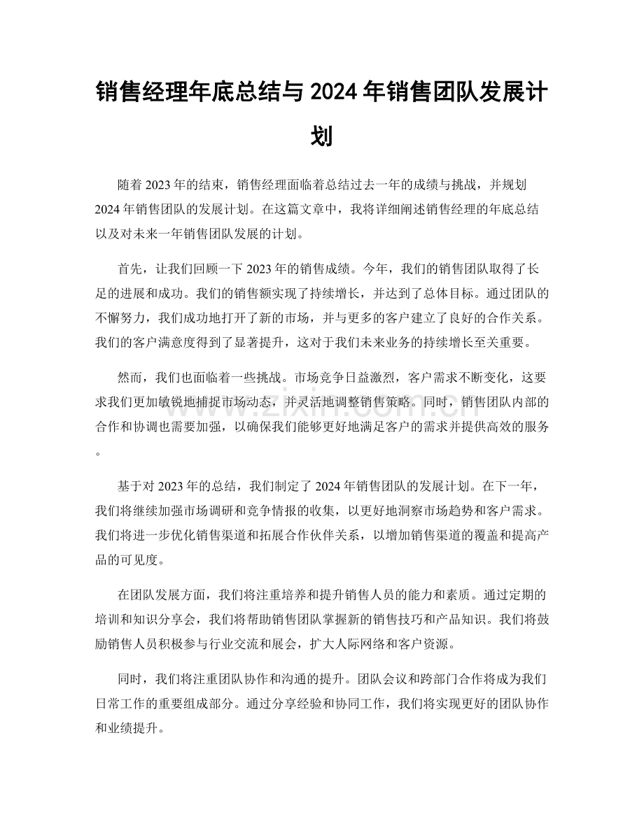 销售经理年底总结与2024年销售团队发展计划.docx_第1页