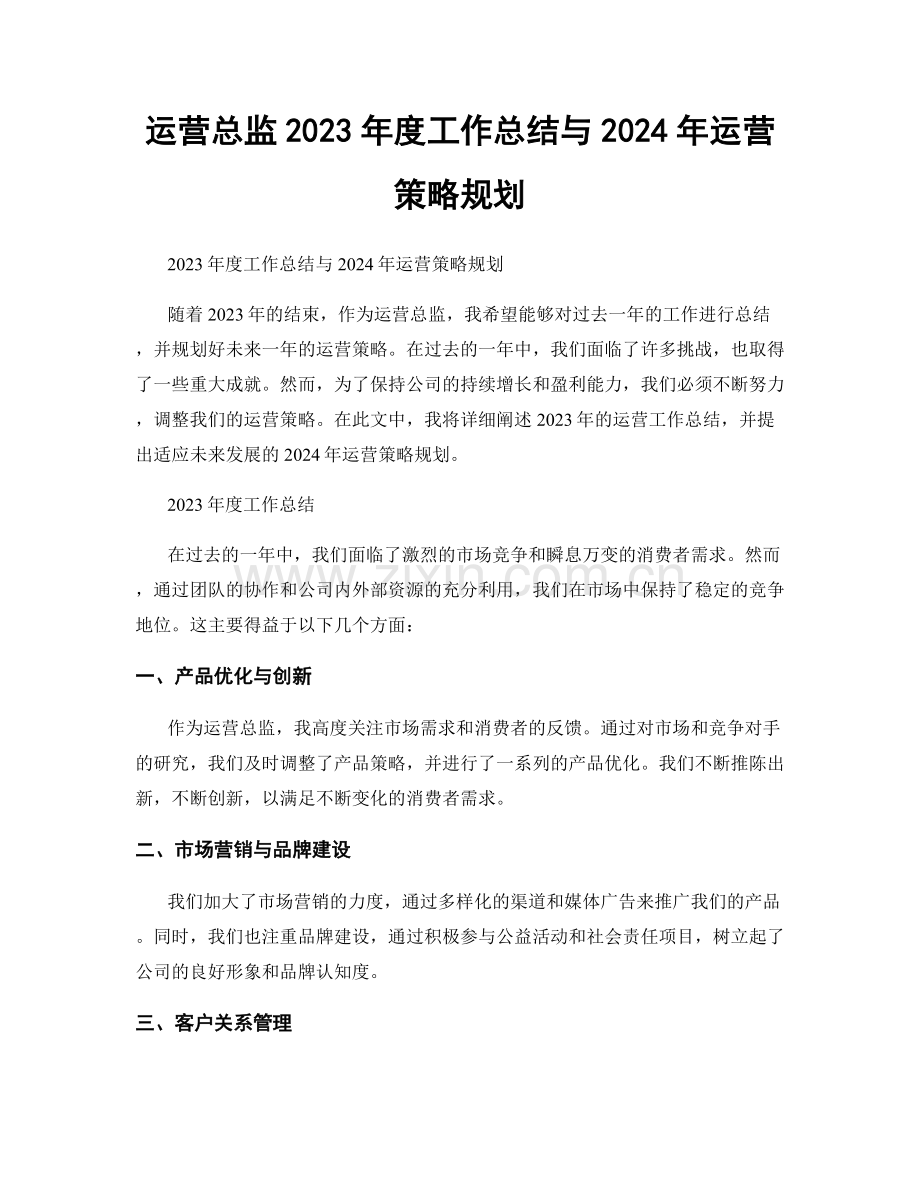 运营总监2023年度工作总结与2024年运营策略规划.docx_第1页