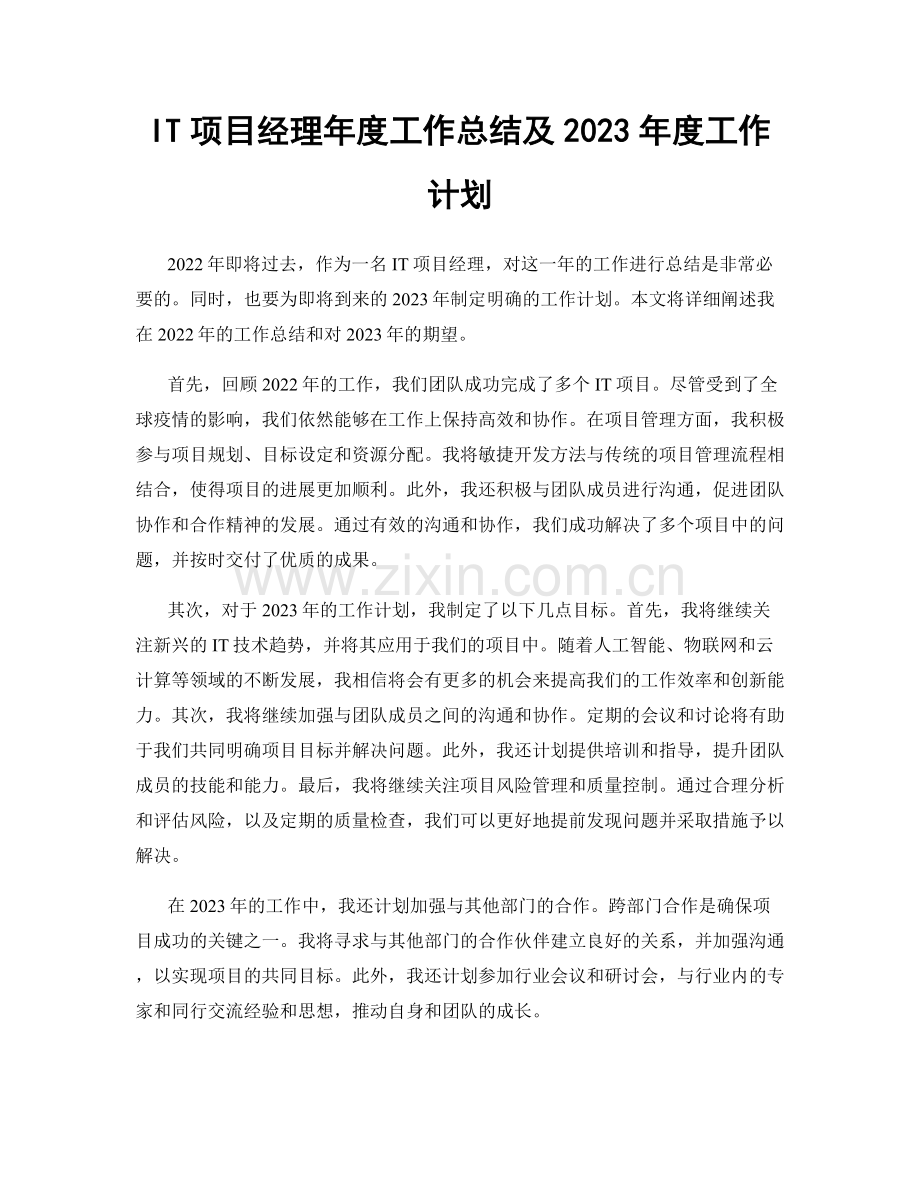 IT项目经理年度工作总结及2023年度工作计划.docx_第1页