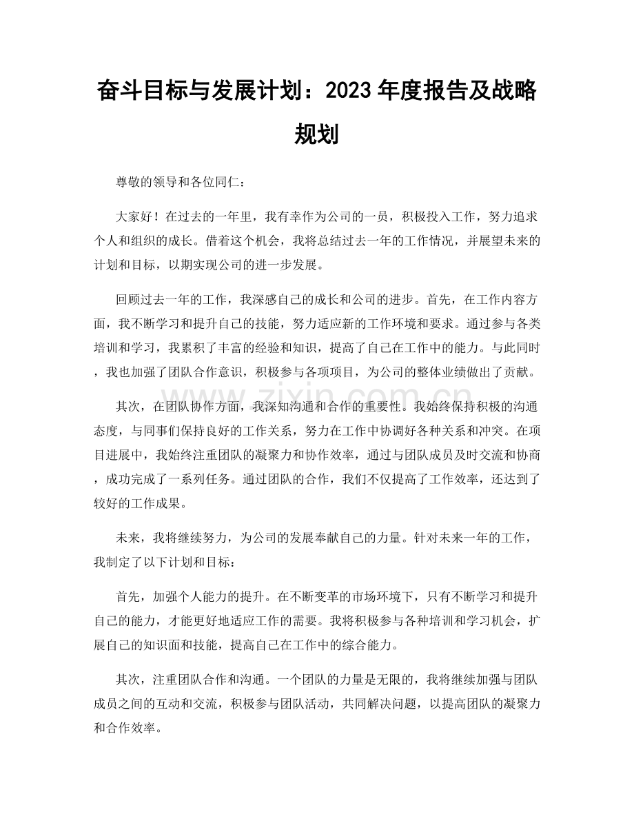 奋斗目标与发展计划：2023年度报告及战略规划.docx_第1页