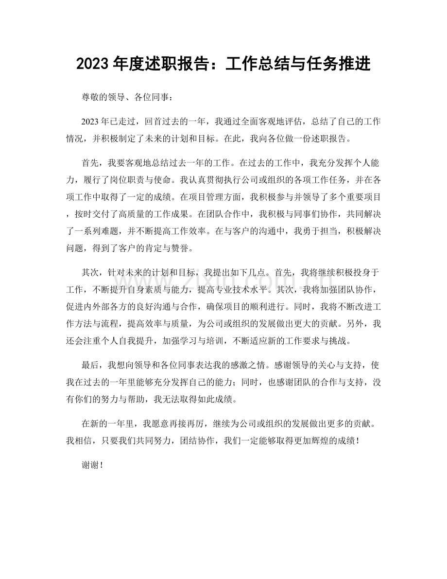 2023年度述职报告：工作总结与任务推进.docx_第1页