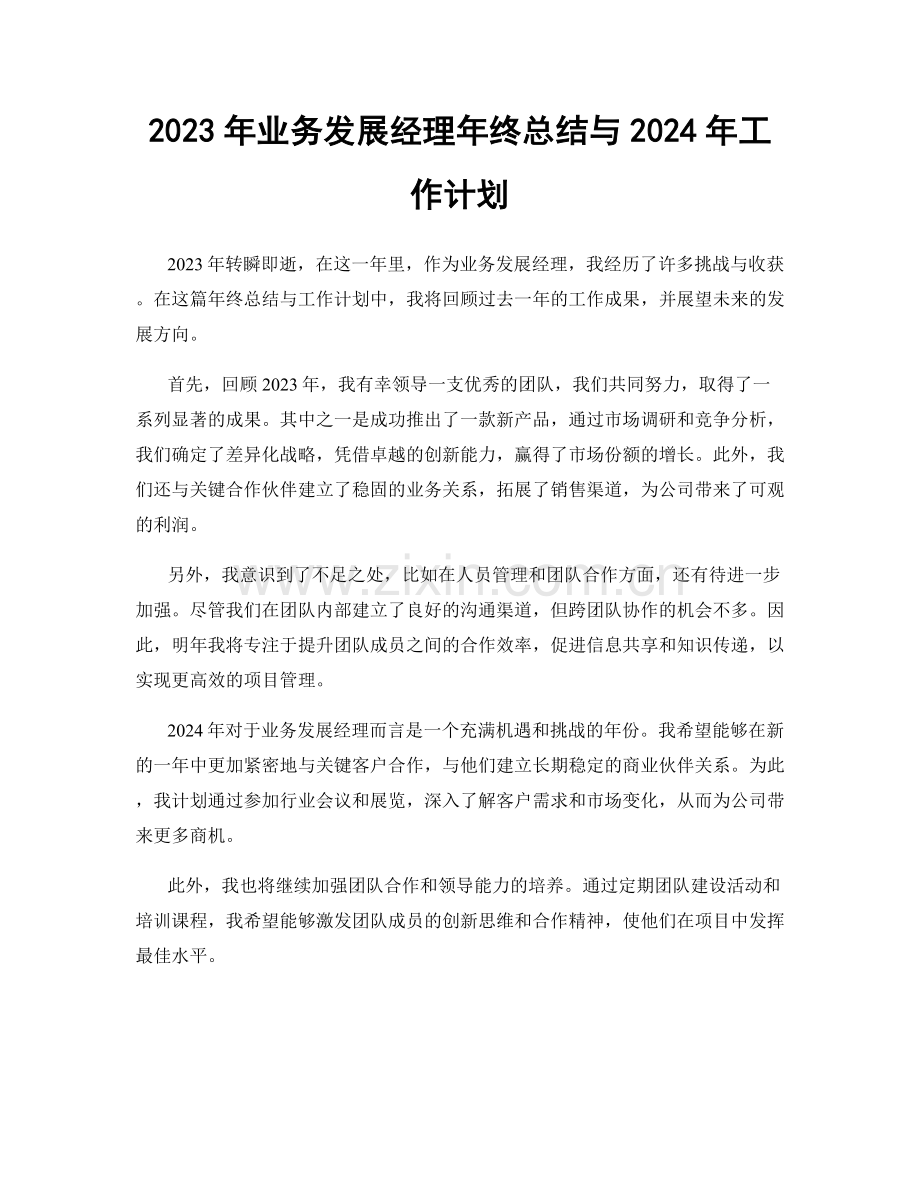 2023年业务发展经理年终总结与2024年工作计划.docx_第1页