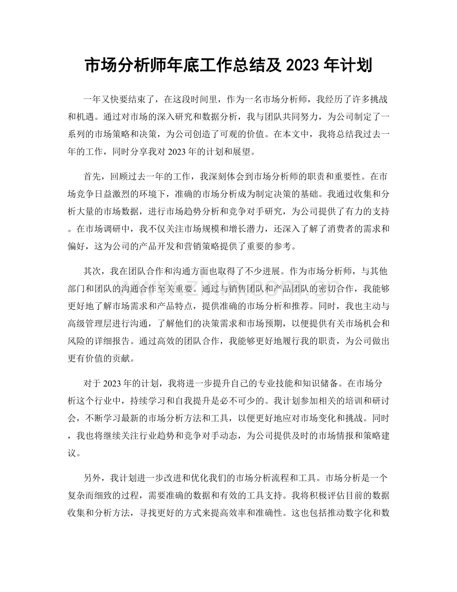 市场分析师年底工作总结及2023年计划.docx_第1页