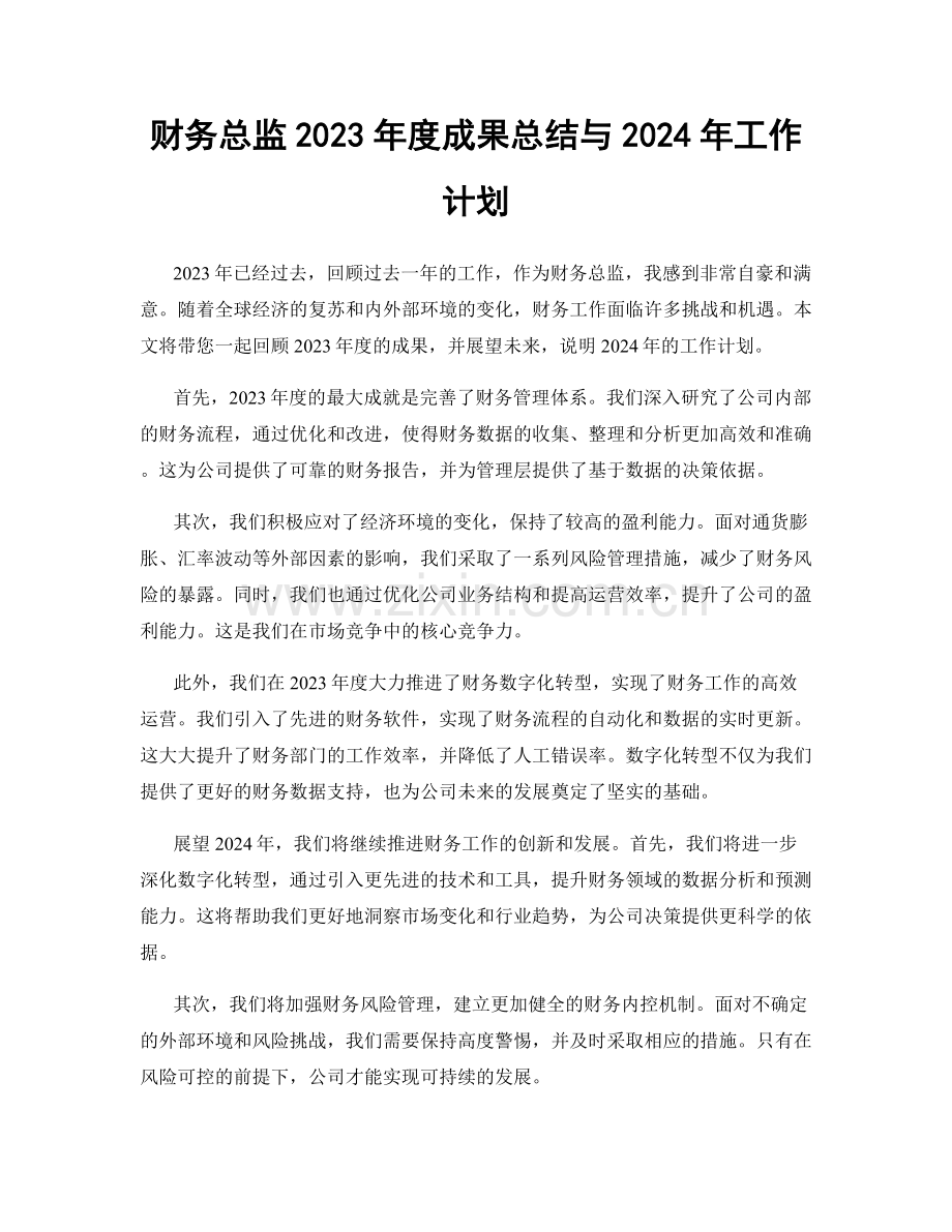 财务总监2023年度成果总结与2024年工作计划.docx_第1页