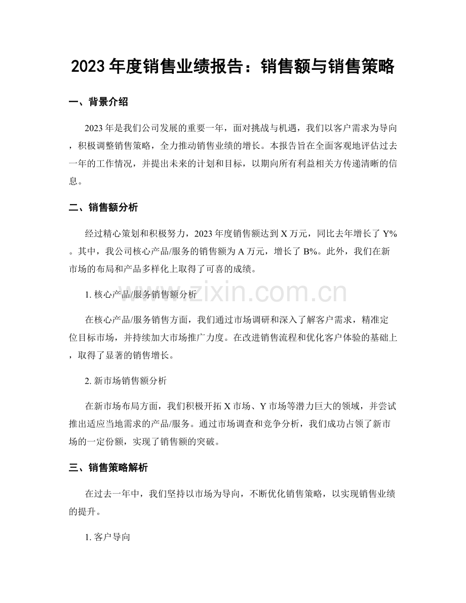 2023年度销售业绩报告：销售额与销售策略.docx_第1页