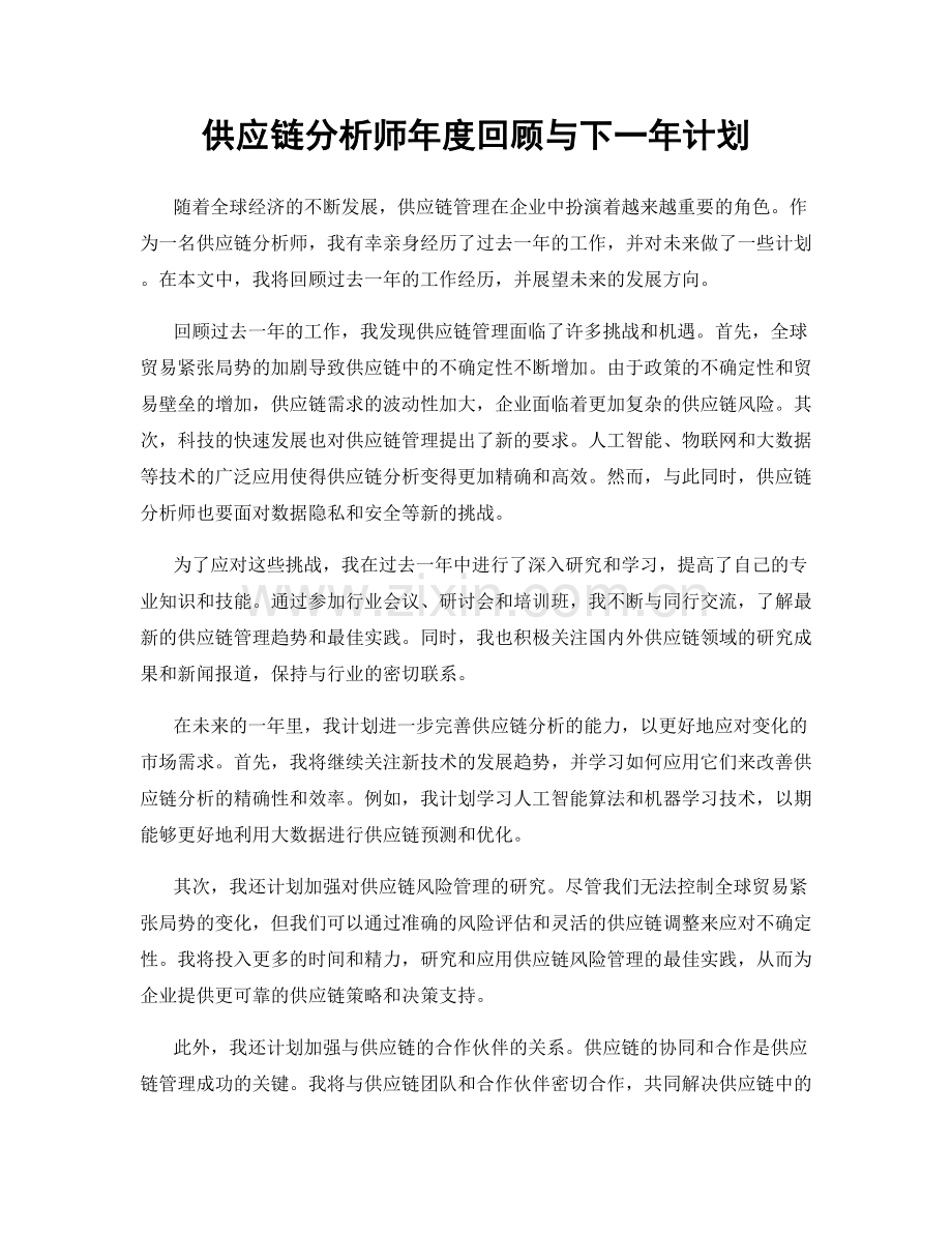 供应链分析师年度回顾与下一年计划.docx_第1页