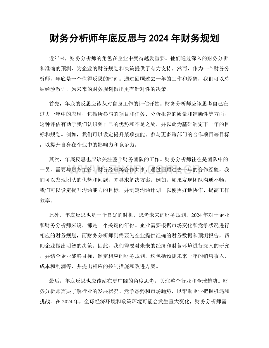 财务分析师年底反思与2024年财务规划.docx_第1页