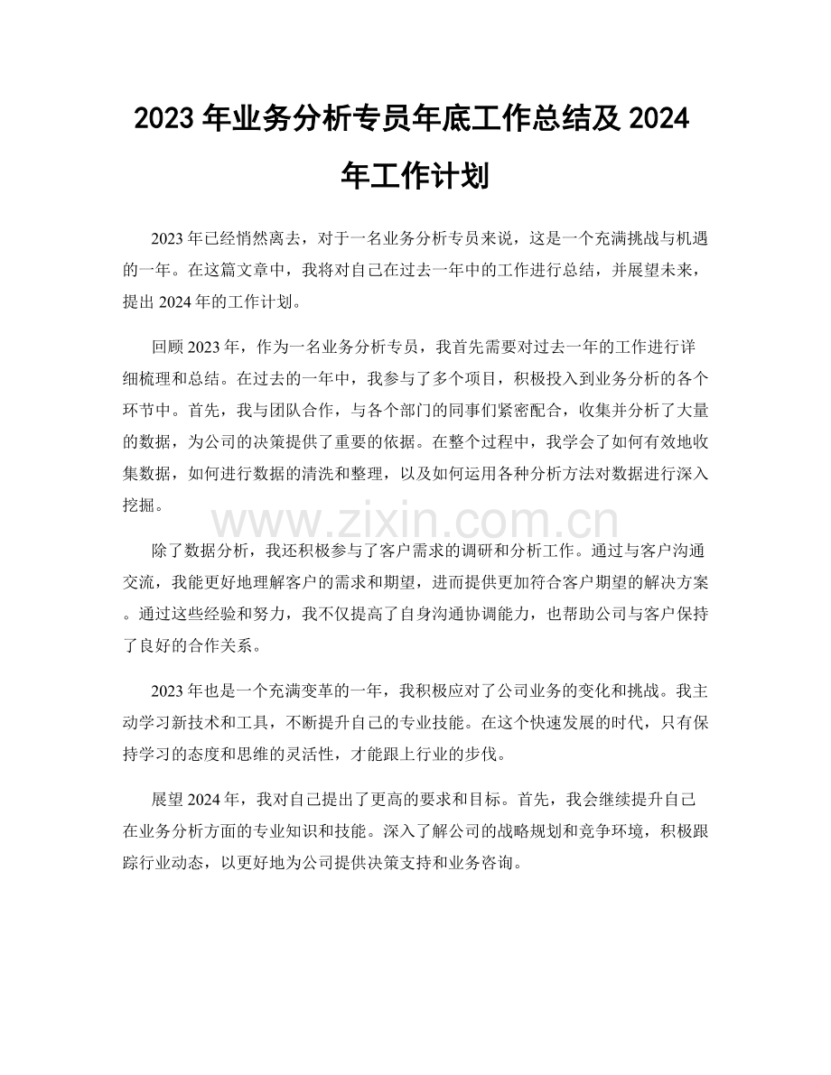 2023年业务分析专员年底工作总结及2024年工作计划.docx_第1页