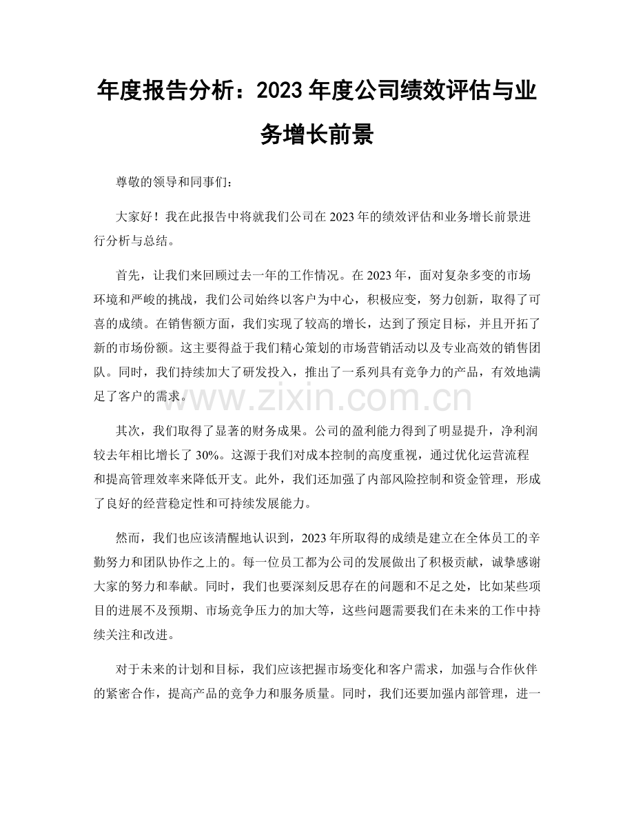 年度报告分析：2023年度公司绩效评估与业务增长前景.docx_第1页