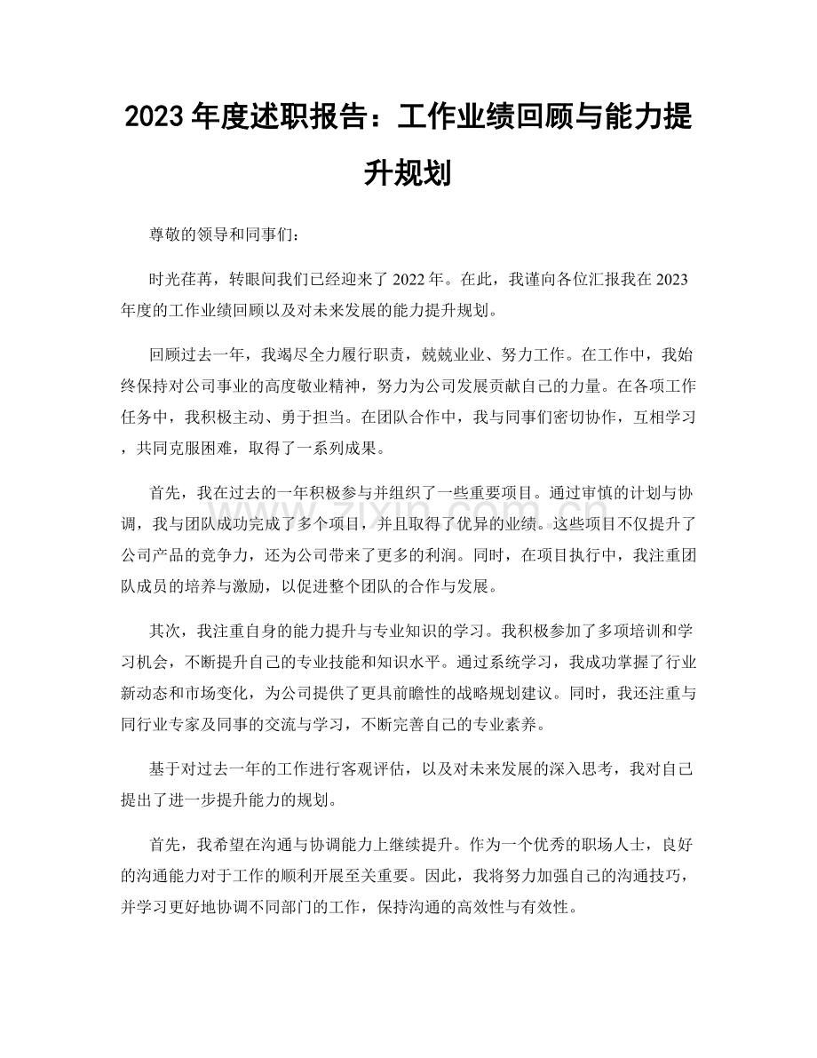 2023年度述职报告：工作业绩回顾与能力提升规划.docx_第1页