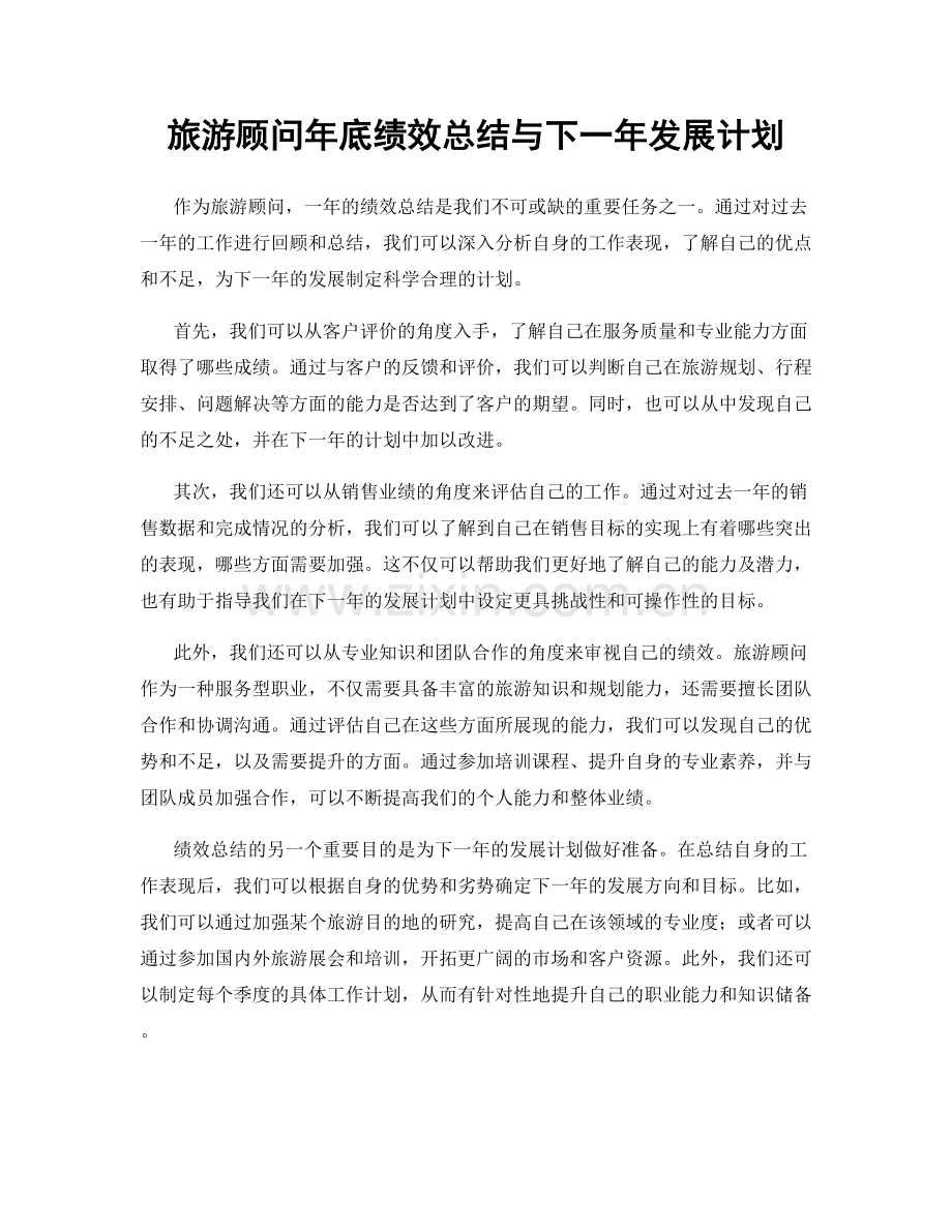 旅游顾问年底绩效总结与下一年发展计划.docx_第1页