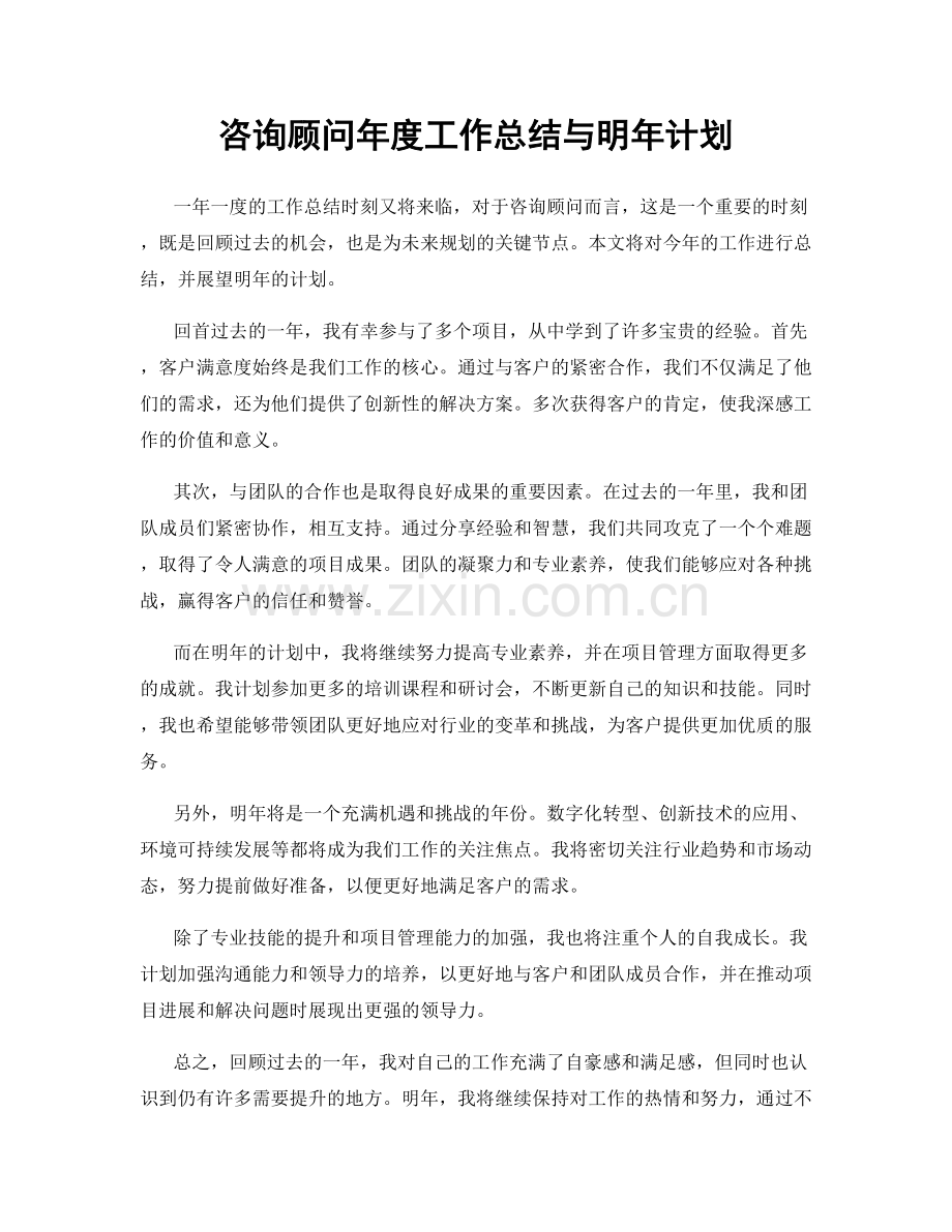 咨询顾问年度工作总结与明年计划.docx_第1页