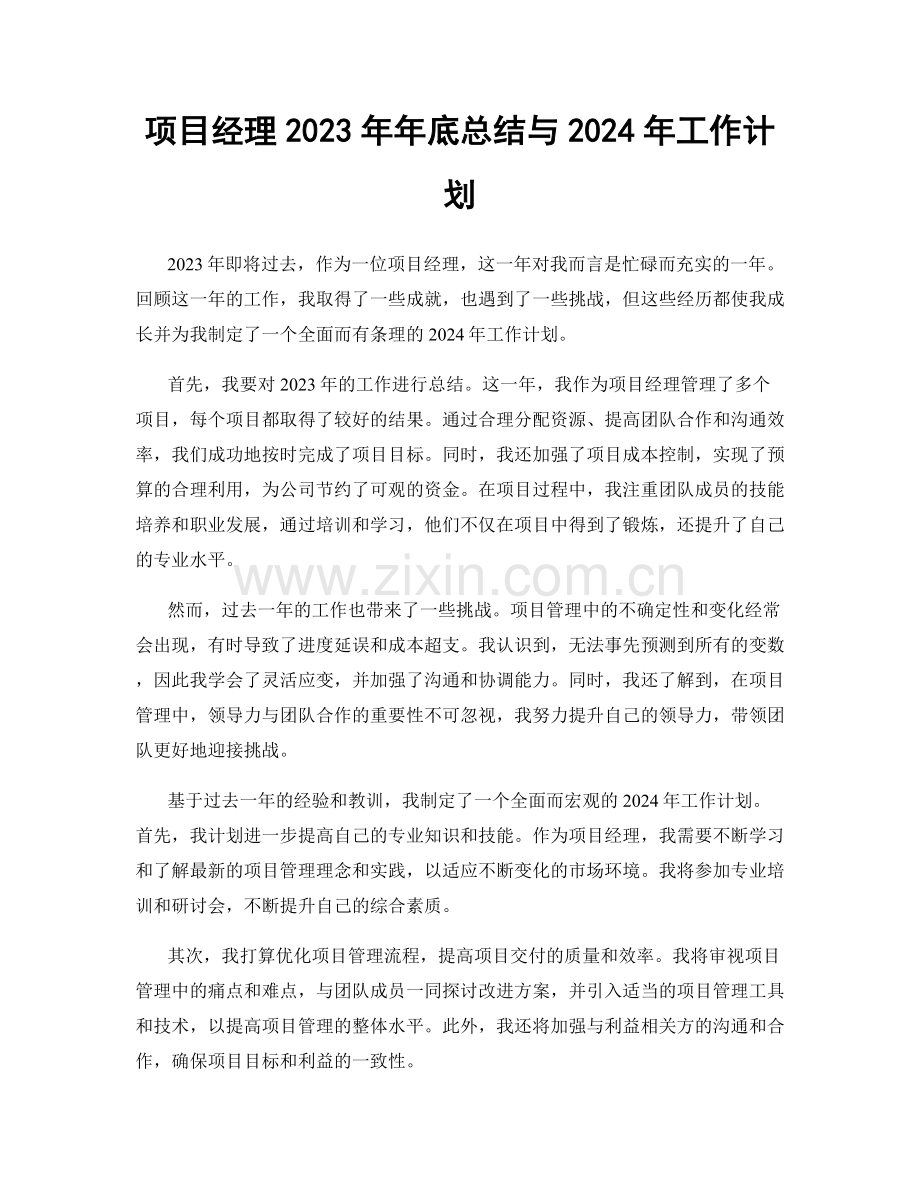 项目经理2023年年底总结与2024年工作计划.docx_第1页