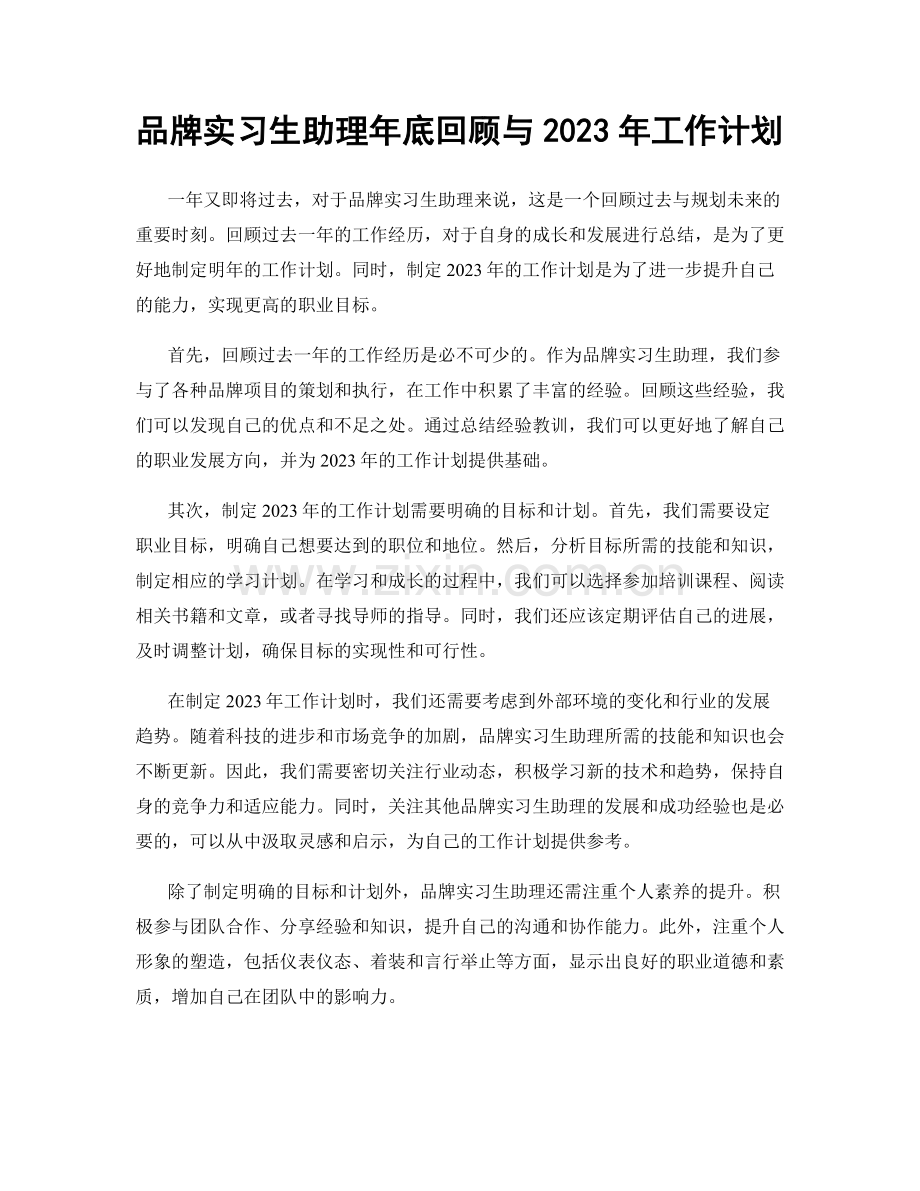 品牌实习生助理年底回顾与2023年工作计划.docx_第1页