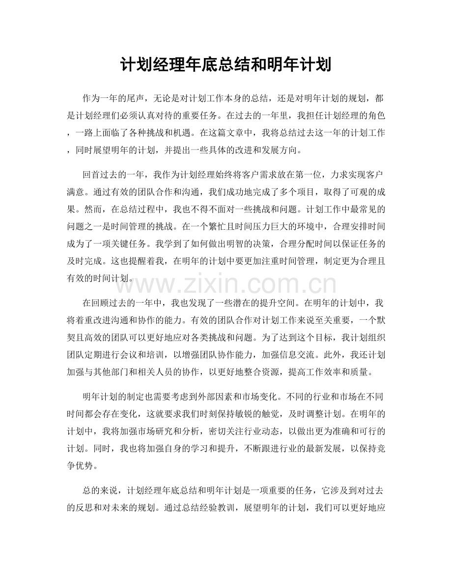 计划经理年底总结和明年计划.docx_第1页