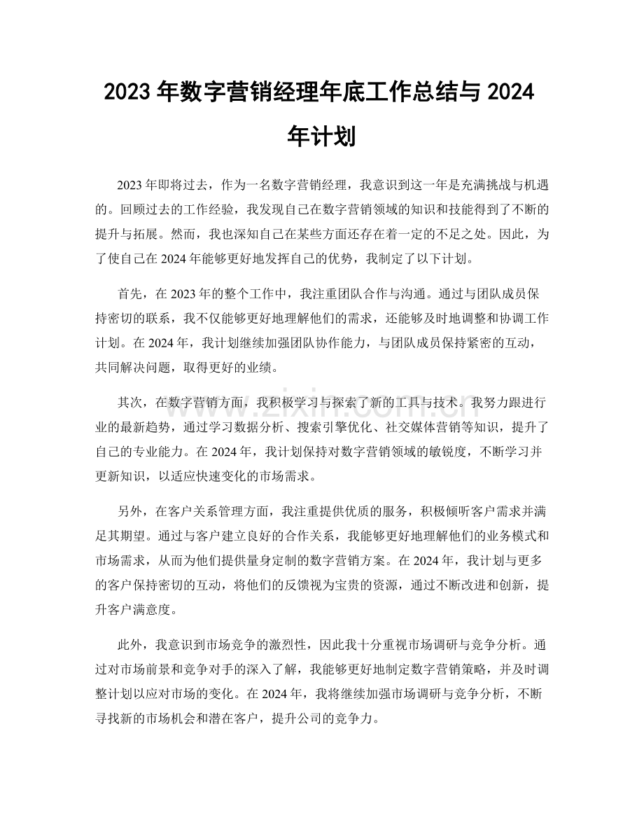 2023年数字营销经理年底工作总结与2024年计划.docx_第1页