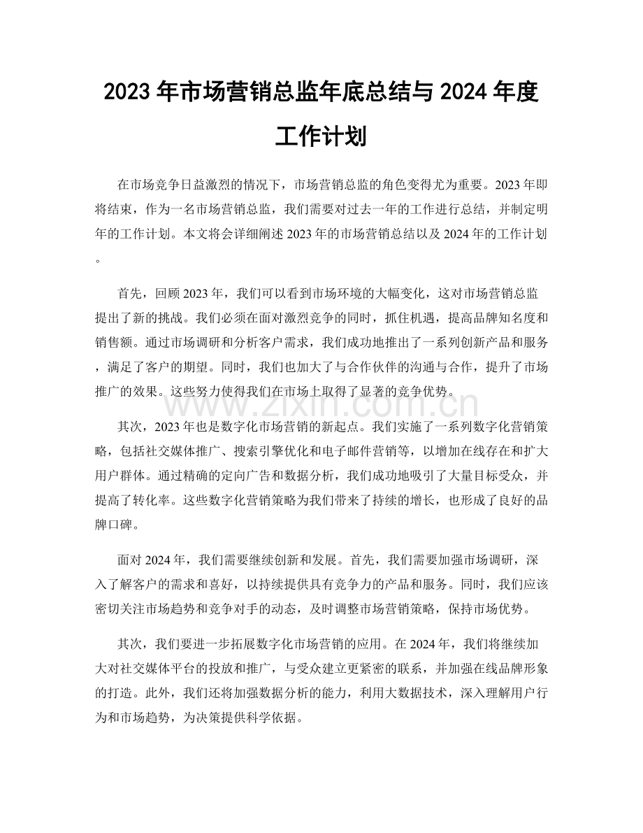 2023年市场营销总监年底总结与2024年度工作计划.docx_第1页