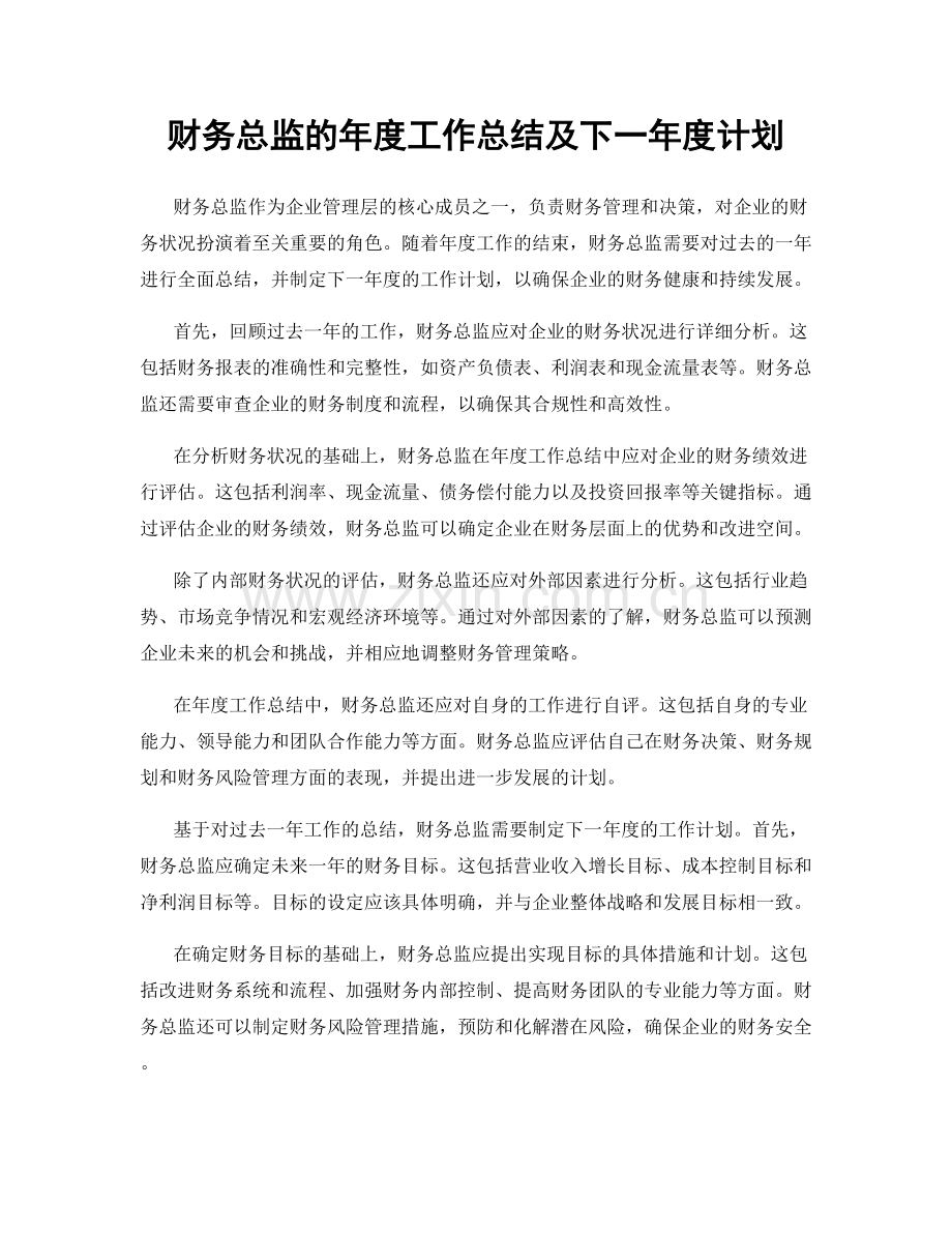 财务总监的年度工作总结及下一年度计划.docx_第1页