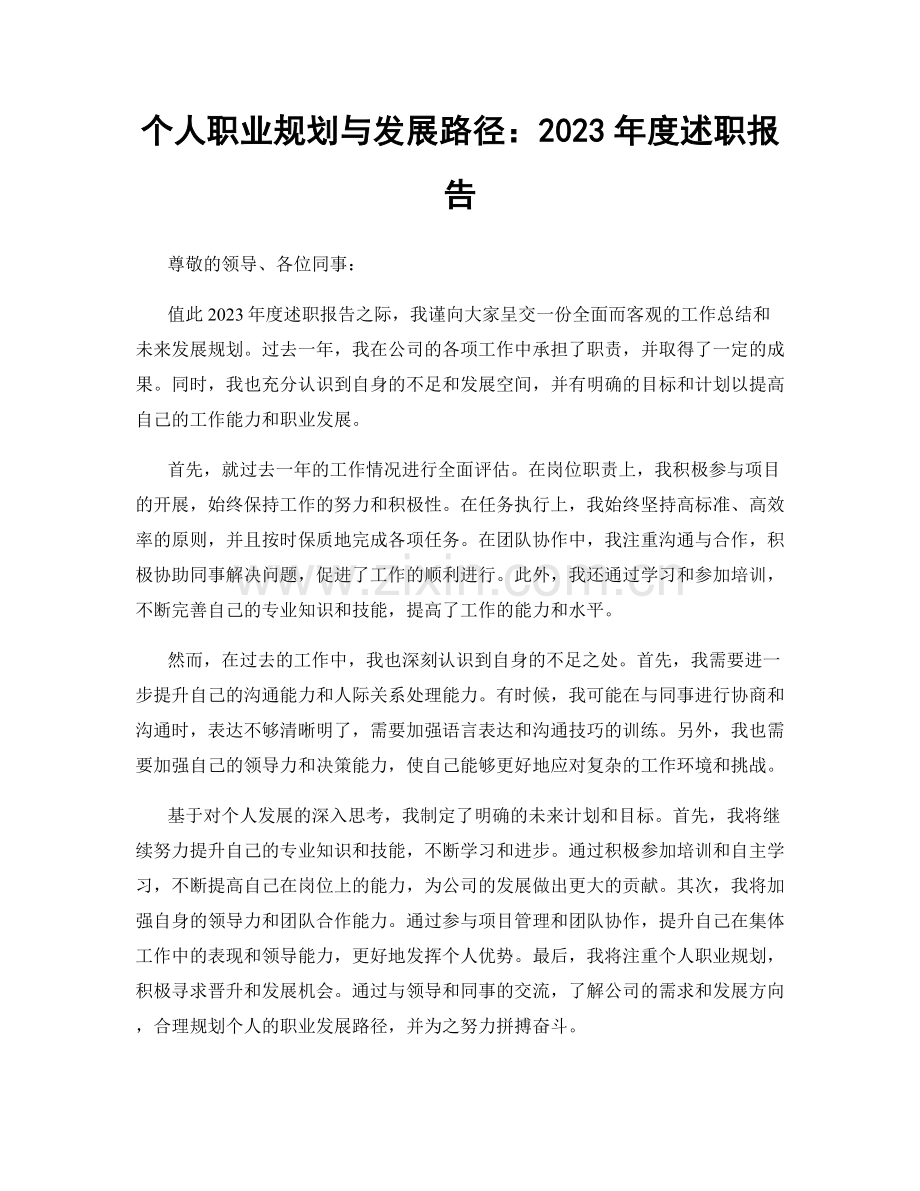 个人职业规划与发展路径：2023年度述职报告.docx_第1页