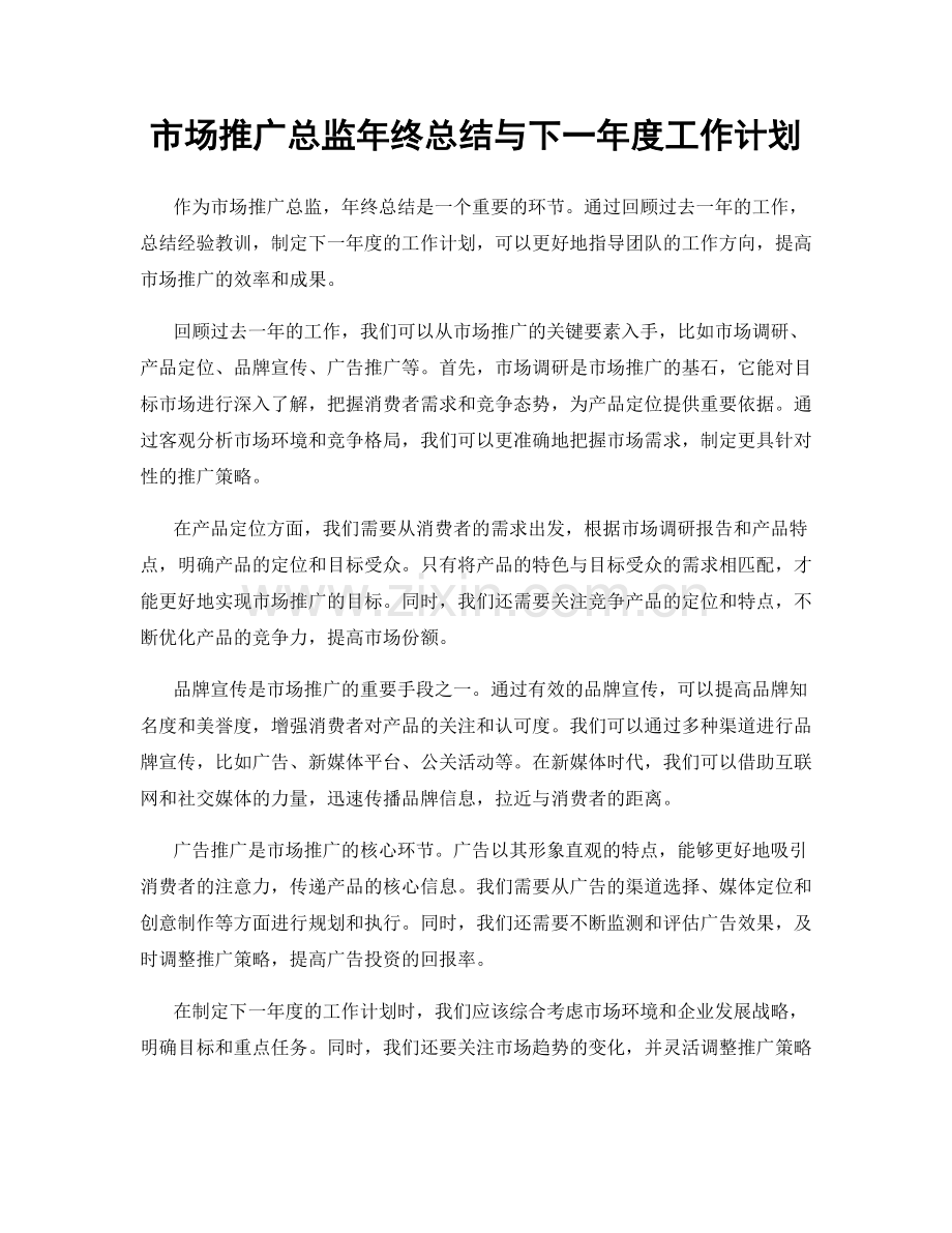 市场推广总监年终总结与下一年度工作计划.docx_第1页