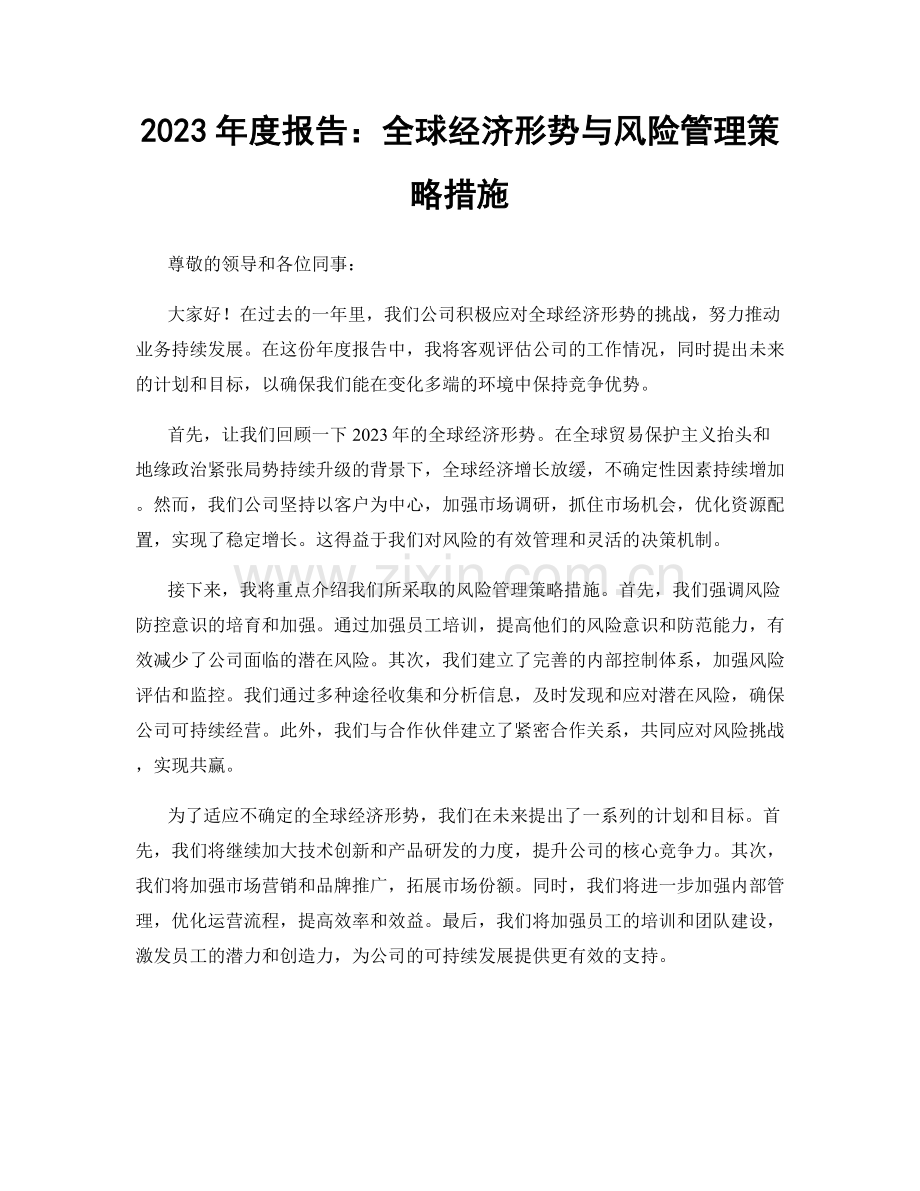 2023年度报告：全球经济形势与风险管理策略措施.docx_第1页