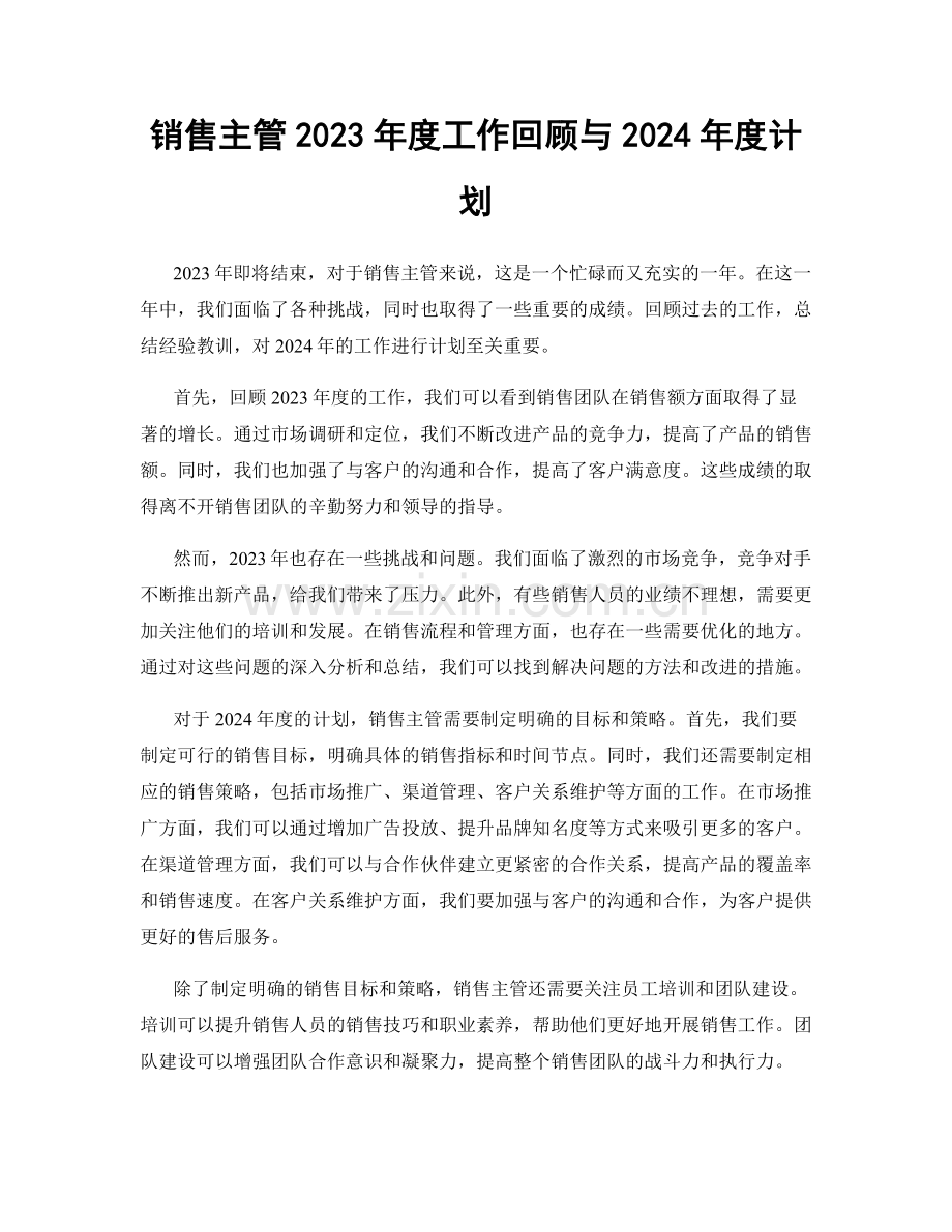 销售主管2023年度工作回顾与2024年度计划.docx_第1页