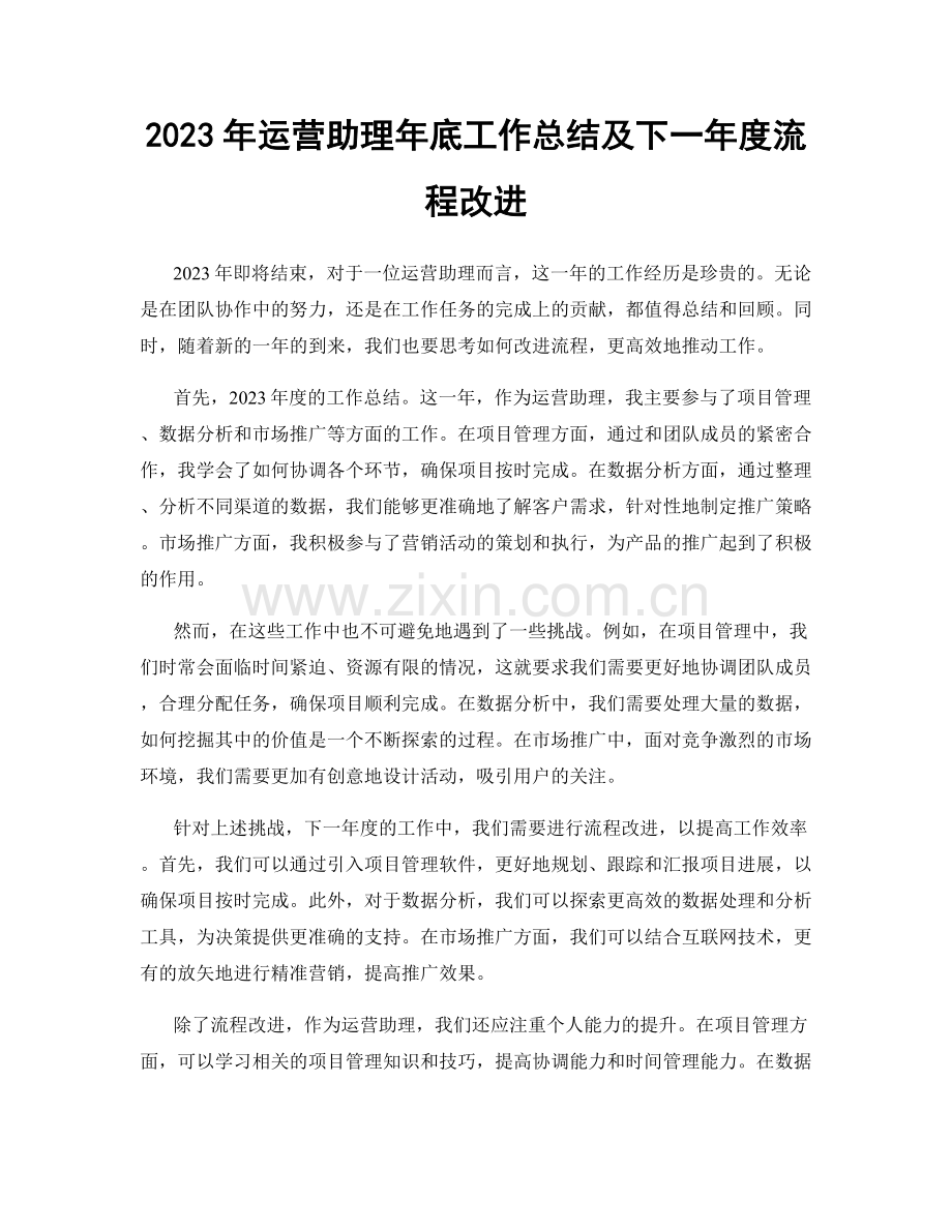 2023年运营助理年底工作总结及下一年度流程改进.docx_第1页