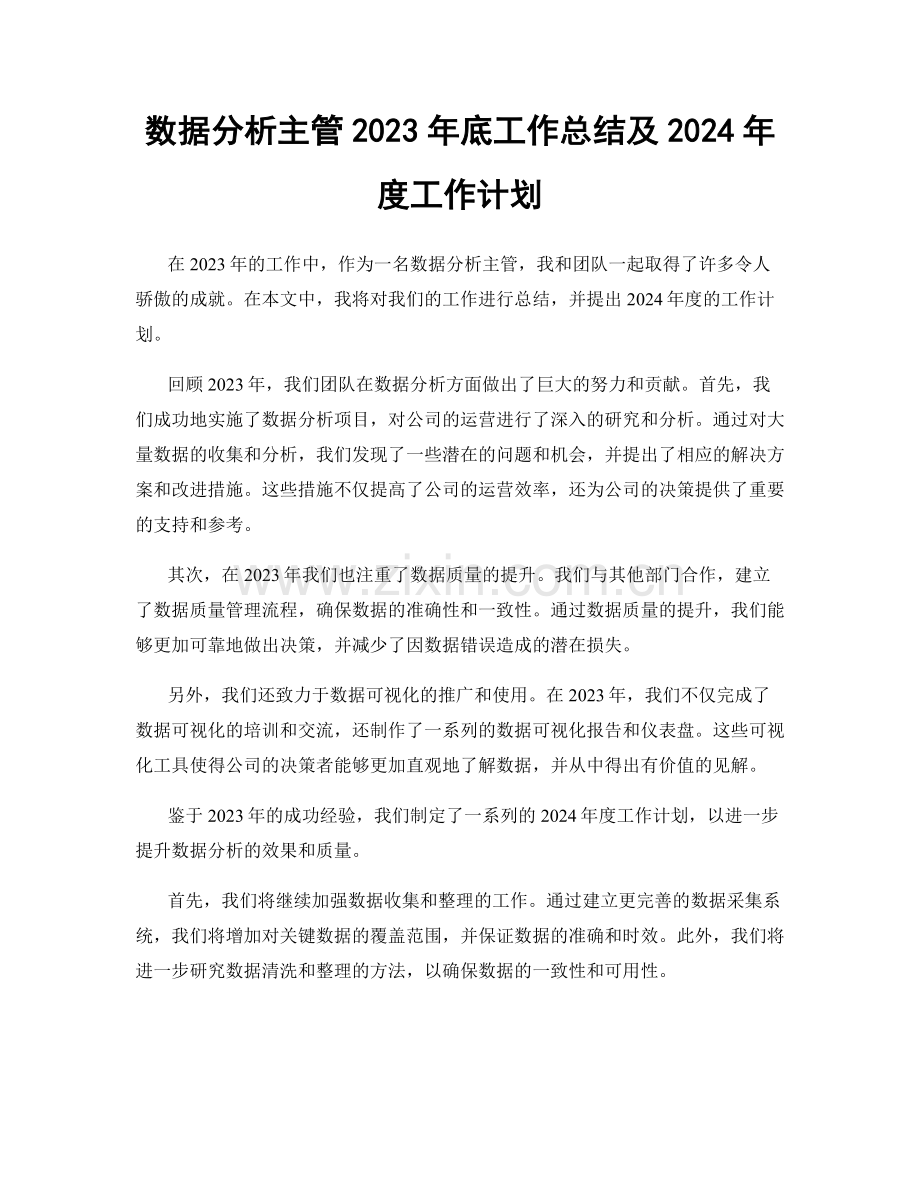 数据分析主管2023年底工作总结及2024年度工作计划.docx_第1页