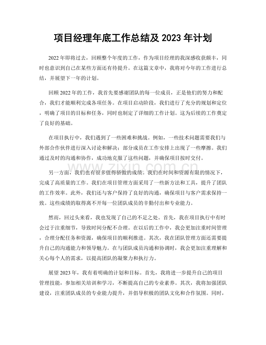 项目经理年底工作总结及2023年计划.docx_第1页